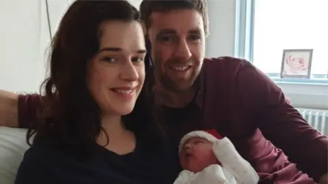 NHS Grampian Baby Elena with proud parents Jodie and Neil Moir in Aberdeen Maternity Hospital