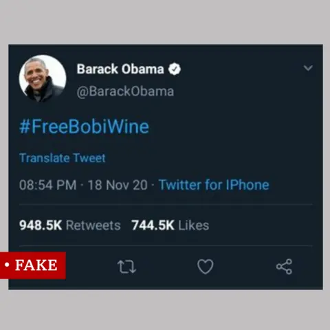 Screengrab of Twitter post labelled "fake