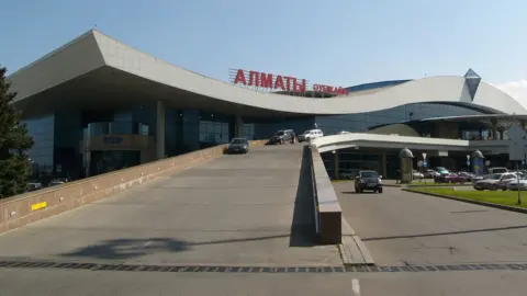 Russavia/Wikimedia Commons Almaty Airport forecourt, Kazakhstan