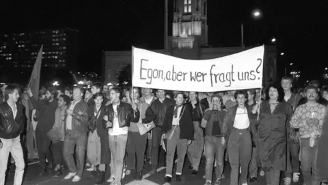 Getty Images Three thousand people took to the streets on 24 October 1989 in a protest against Egon Krenz