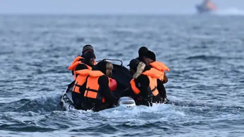 Getty Images Migrants in a small boat