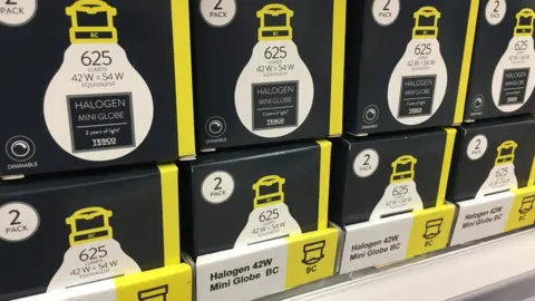 Halogen lamps on sale in supermarket