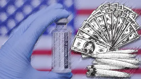 BBC Composite showing US flag, joints and cash