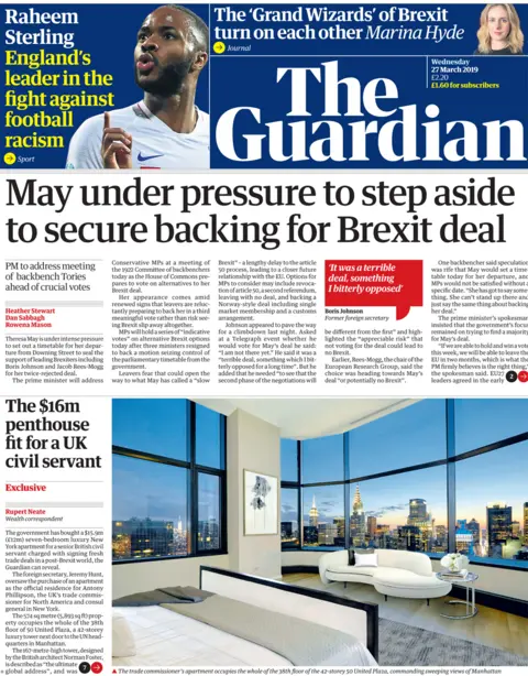 BBC Guardian front page, 27/3/19