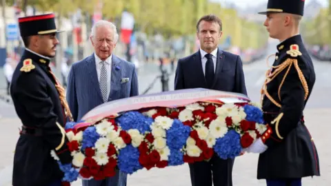 King Charles and Macron at ceremony