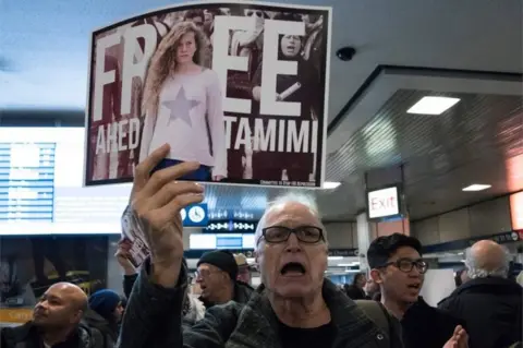 AFP A rally in New York in support of Ahed Tamimi (30/01/18)