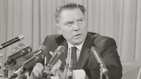 Getty Images Jimmy Hoffa at a news conference