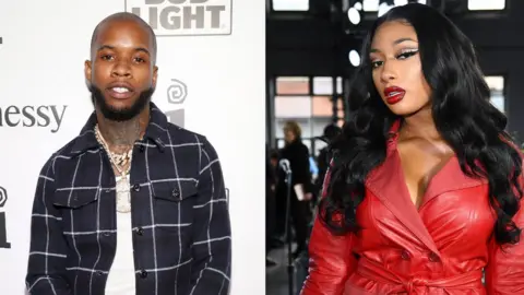 Getty Images Split picture of Tory Lanez and Megan Thee Stallion