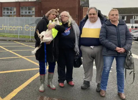 Local Democracy Reporting Service Wendy Morris (far right) with (left to right) Subreena Klair, Tracy McClymont and Ken McClymont
