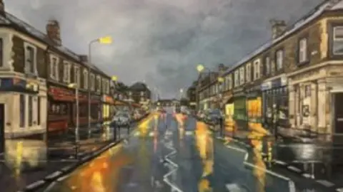 Malcolm P Murphy Painting of Splott Rd at dusk