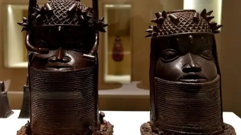 Getty Images Heads of a Royal ancestor, arts of the Kingdom of Benin of the end of the 18th century are on display on May 18, 2018 at the Quai Branly Museum-Jacques Chirac in Paris