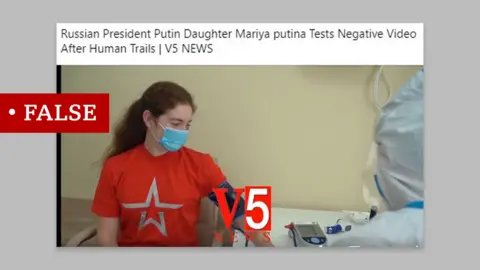 A post claiming that the woman in the video getting the Russian-made vaccine is Putin's daughter. We labelled this "false"