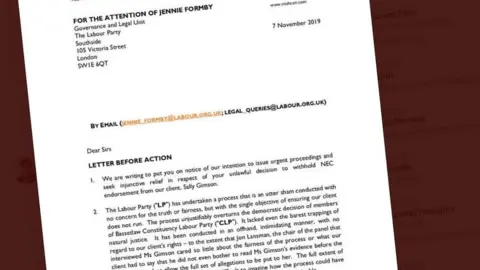 Sally Gimson/Twitter Legal letter
