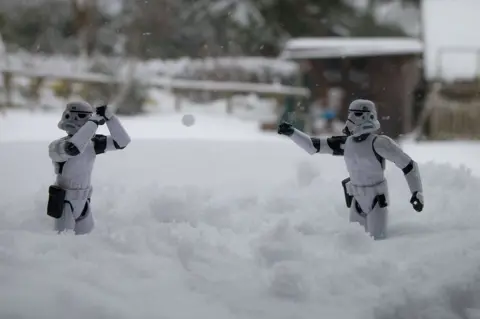 Phil Lilley Stormtrooper figures in a snowball fight