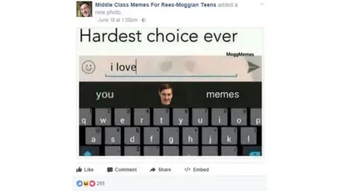 Facebook/Middle Class Memes for Rees-Moggian Teens Meme from the Facebook page: "hardest choice ever" and a screenshot of a text message autocomplete : I love ... you? Jacob Rees Mogg? memes?