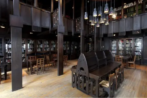 MCATEER PHOTOGRAPH Undated handout photo of a full-size model of a section of the fire-gutted Mackintosh Library, which has been unveiled as work continues to restore the building to its original 1910 design.