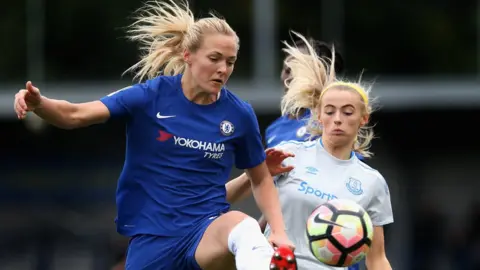 Magdalena Eriksson of Chelsea and Chloe Kelly of Everton