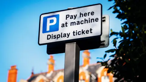 Getty Images Pay Here at Machine Display Ticket Park Sign