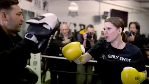Reuters Jo Swinson during visit to gym in north London