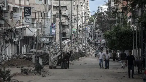 Getty Images A Gaza street destroyed, May 2021