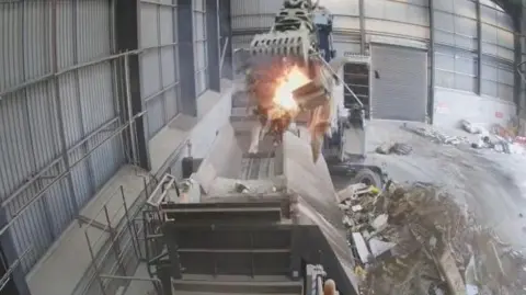 Fire at a waste processing plant