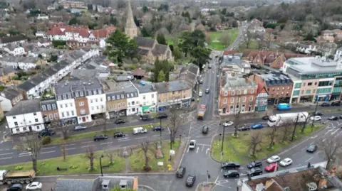 An aerial view of Esher in Surrey 