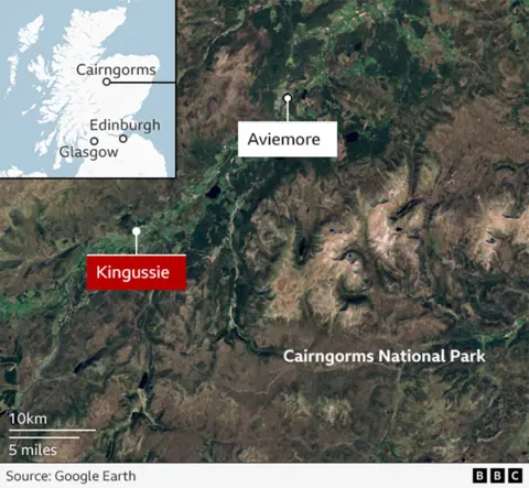 Map showing Kingussie and Aviemore in the Cairngorms National Park