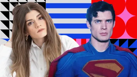 A composite image of Sydney Jo and Superman