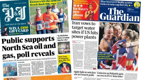 Front pages of the Press and Journal and Guardian newspapers
