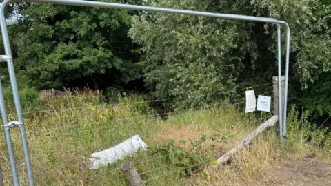 A metal fence next to the Hogsmill River.