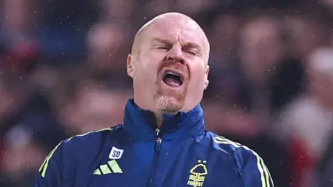Sean Dyche reacts while in charge of Nottingham Forest against Leeds in the Premier League