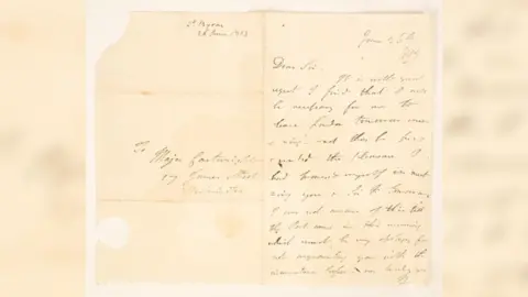Chorley's Auctioneers A photo of a letter written to Major John Cartwright from Lord Byron