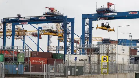 Two container moving cranes at Belfast Harbour