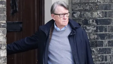 Lord Mandelson leaving his home in London on 2 March 2026