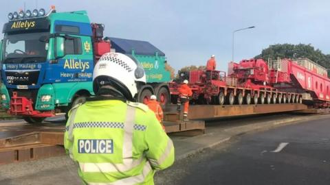 Police escort an abnormal load through Suffolk