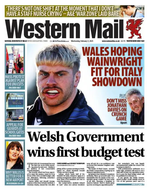 Western Mail Western Mail front page. Wales hoping Wainwright fit for Italy showdown. Welsh Government wins first budget test. 'There's not one shift at the moment that I don't have a staff nurse crying' - A&E 'war zone' laid bare.