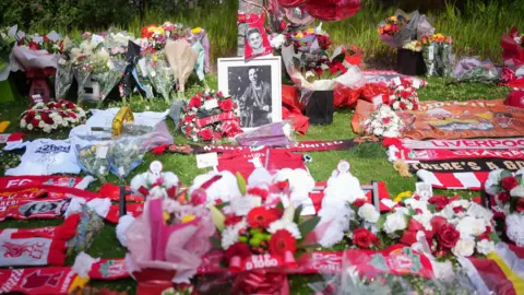 Fans have been laying tributes to Jota at Liverpool's Anfield stadium