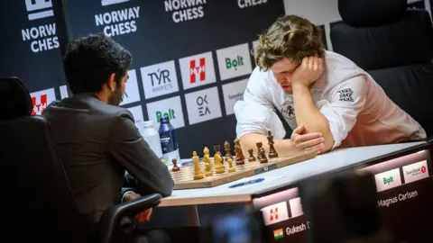 Norway Chess A chess game between Gukesh Dommaraju and Magnus Carlsen at the Norway Chess 2025 tournament