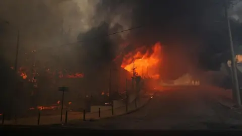 A high school building and its gym in flames in Nea Panteli, Athens area (12 August)