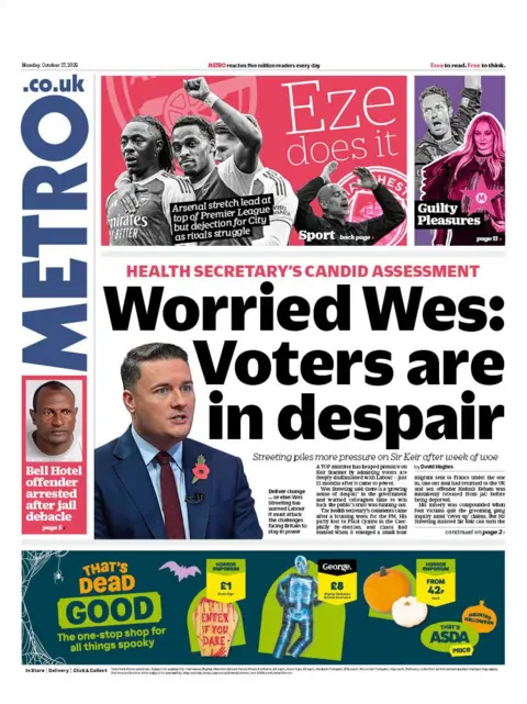 Voters are in despair" reads the headline on the front page of Metro.