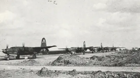Supplied B-26 Marauders queuing ahead of take-off.