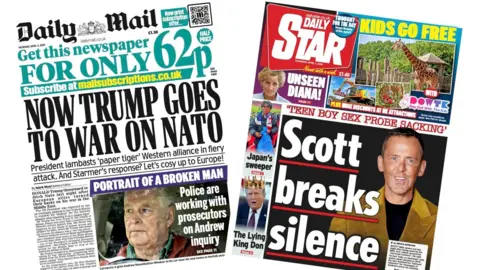 A composite image of the front pages of the Daily Mail and the Daily Star on 2 April 2026