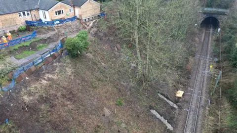 Network Rail Landslip on a railway line in Baildon, Bradford