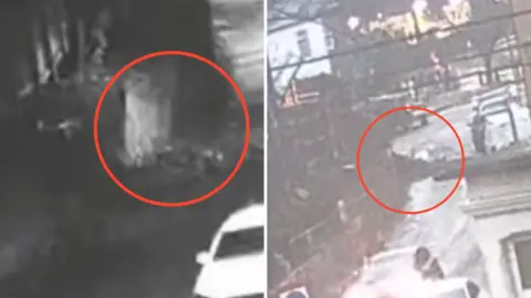 A side-by-side screenshot of two wall collapses on Redhill Road in Arnold.