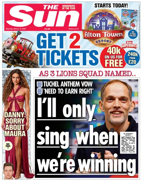 I'll only sing when we're winning, reads the Sun front page 