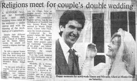 Miranda Allard A newspaper clipping of an article about Miranda Allard's wedding