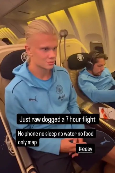     Erling Haaland Manchester City footballer Erling Haaland sits in a plane 