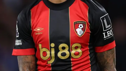 Detailed view of the Bournemouth shirt with the betting sponsor.