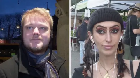 Two people are seen giving their opinions about Greenland.