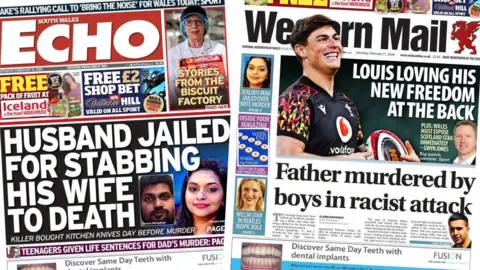 Front pages of the South Wales Echo and Western Mail